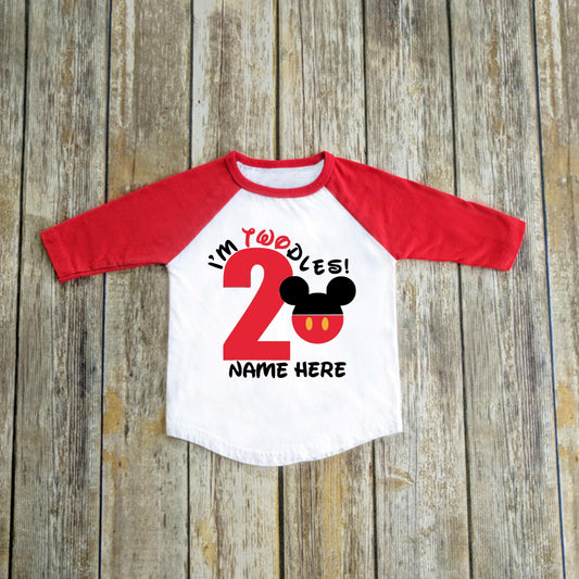Disney inspired birthday shirt, im twodles, 2 years old, 2 year old birthday shirt, Mickey Mouse, raglan, baseball tshirt