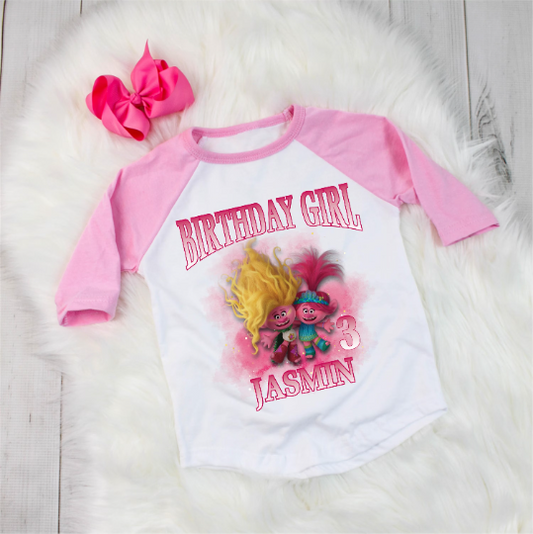 Personalized birthday shirt, trolls, poppy birthday shirt, VIVA, trolls band together, custom name and age, birthday girl, baseball shirt